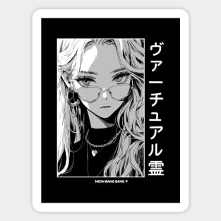 Stylish Japanese Girl Anime Black and White Manga Aesthetic Streetwear Magnet